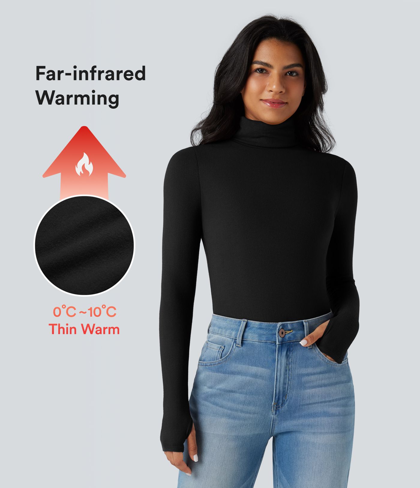 Turtleneck Long Sleeve Thumb Hole Casual Warming Top