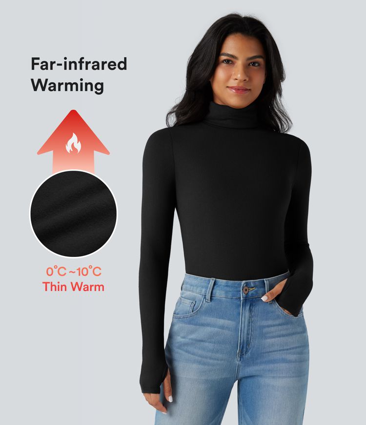 Turtleneck Long Sleeve Thumb Hole Casual Warming Top