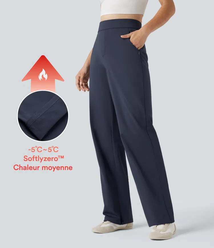 Pantalon coupe droite SoftlyZero™ Plush thermique taille haute avec poches zippées