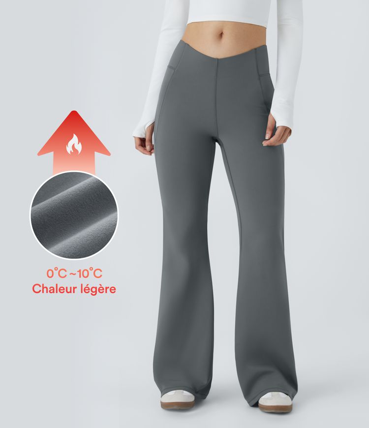 Pantalon de yoga évasé thermique taille haute avec ceinture en V