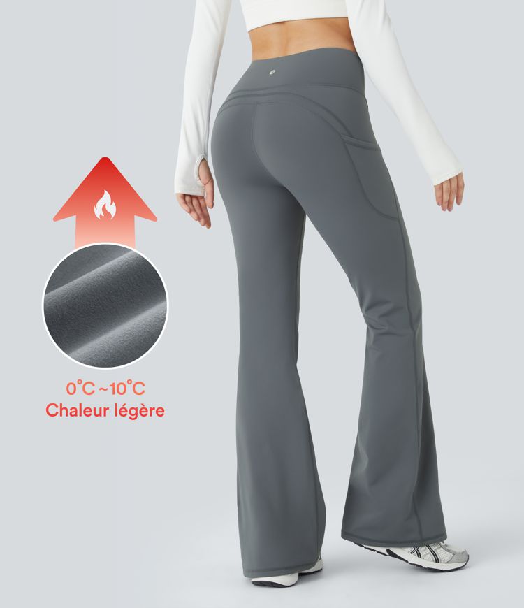 Pantalon de yoga évasé thermique taille haute avec poches latérales