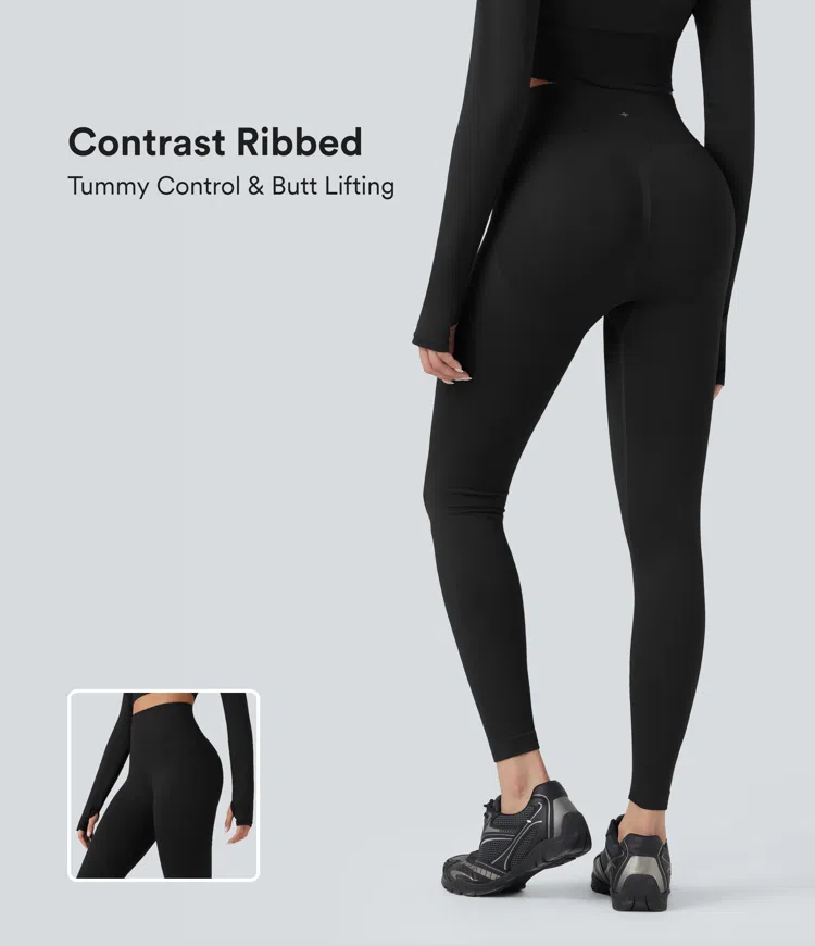 Black OneForm - 7/8-Yoga-Leggings mit hohem Bund, Bauchontrolle und nahtlosem Flow - Po-Lifting / 1