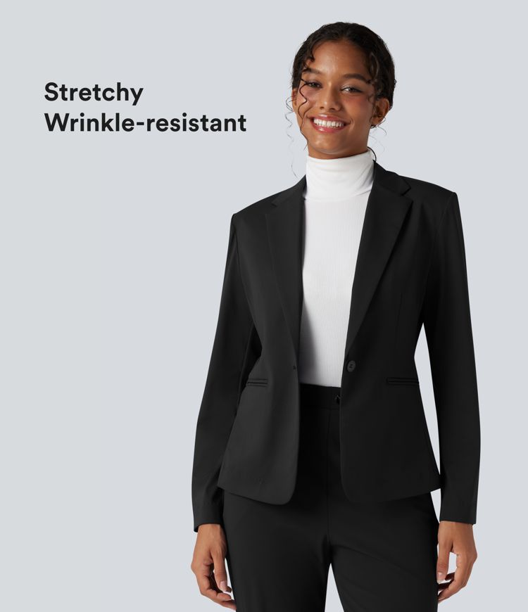 Wrinkle-resistant Notched Collar Long Sleeve Slim Work Blazer with Pockets