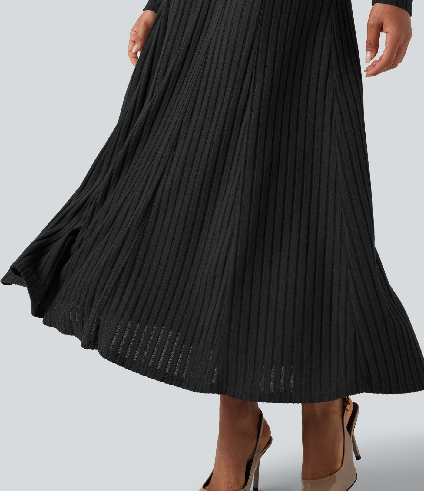 Ribbed Knit Henley Neck Long Sleeve Flowy Maxi Casual Dress