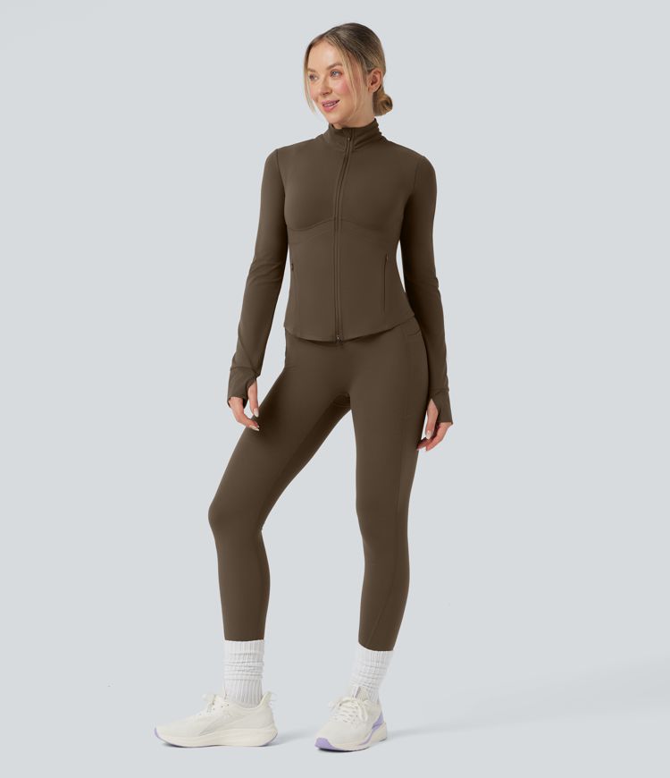 Halara UltraSculpt™ Mock Neck Push-Up Long Sleeve Thumb Hole Yoga Jacket with Pockets