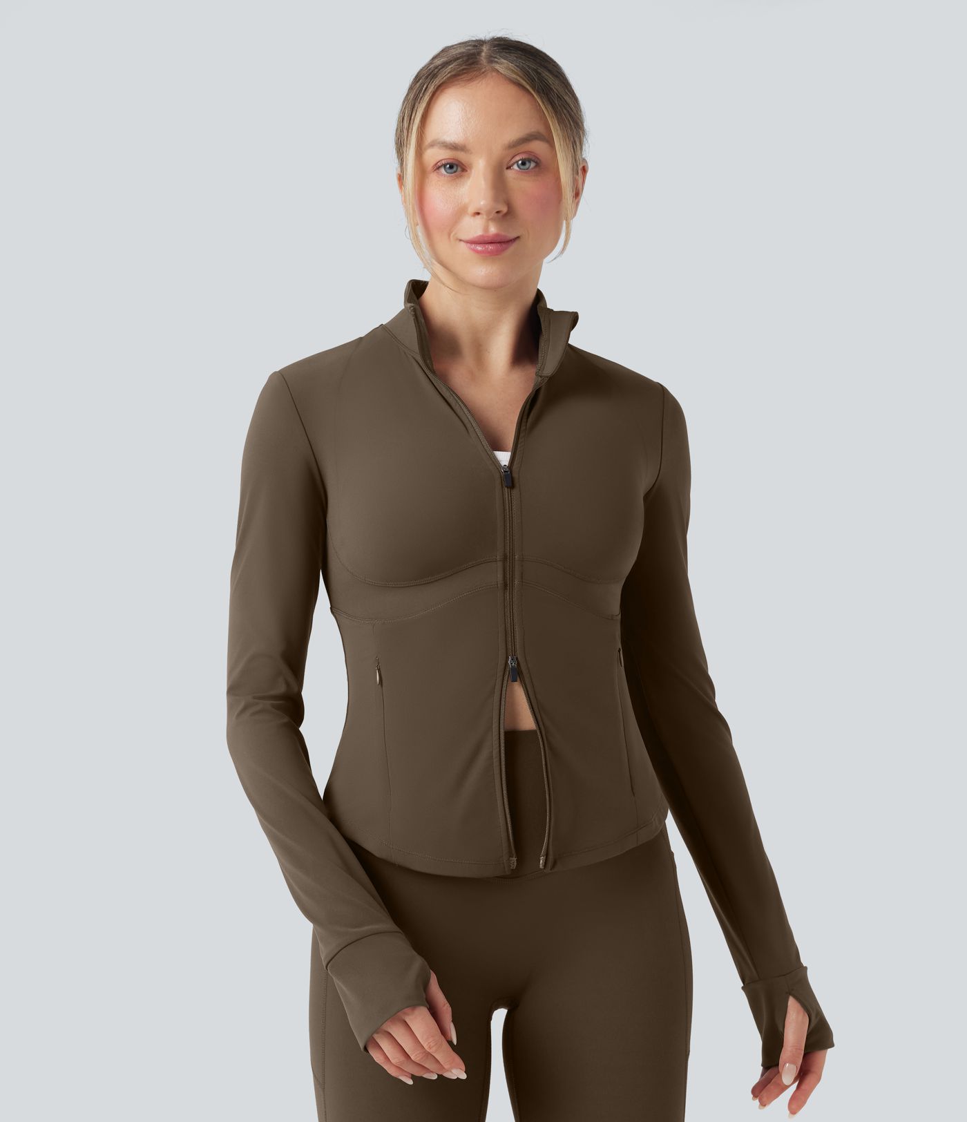 Halara UltraSculpt™ Mock Neck Push-Up Long Sleeve Thumb Hole Yoga Jacket with Pockets