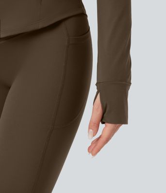 Halara UltraSculpt™ Mock Neck Push-Up Long Sleeve Thumb Hole Yoga Jacket with Pockets