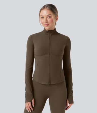 Halara UltraSculpt™ Mock Neck Push-Up Long Sleeve Thumb Hole Yoga Jacket with Pockets