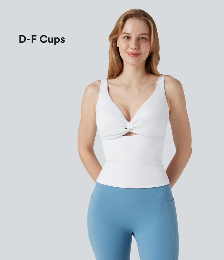 SoftlyZero™ Airy Twisted Cut Out Yoga Tank Top-Longer Length-D-F Cups-UPF50+