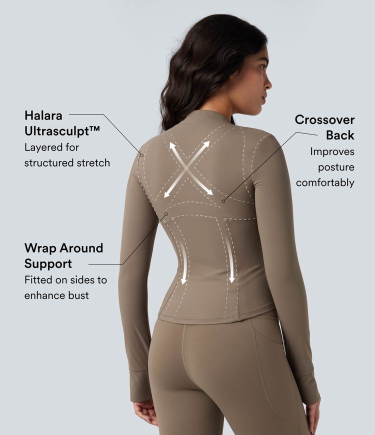 Halara UltraSculpt™ V-neck Push-Up Long Sleeve Thumb Holes Yoga Jacket with Pockets