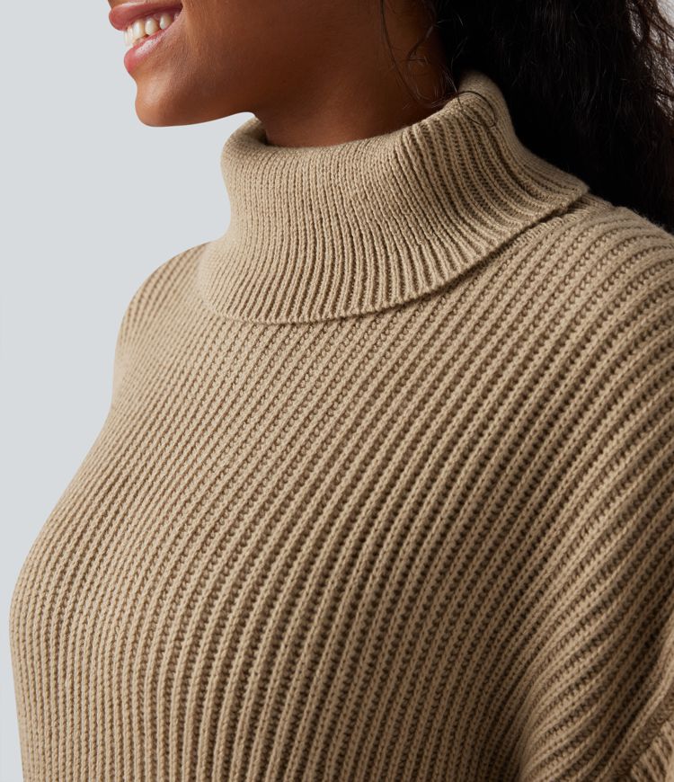 High Neck Long Sleeve Mini Work Jumper Dress