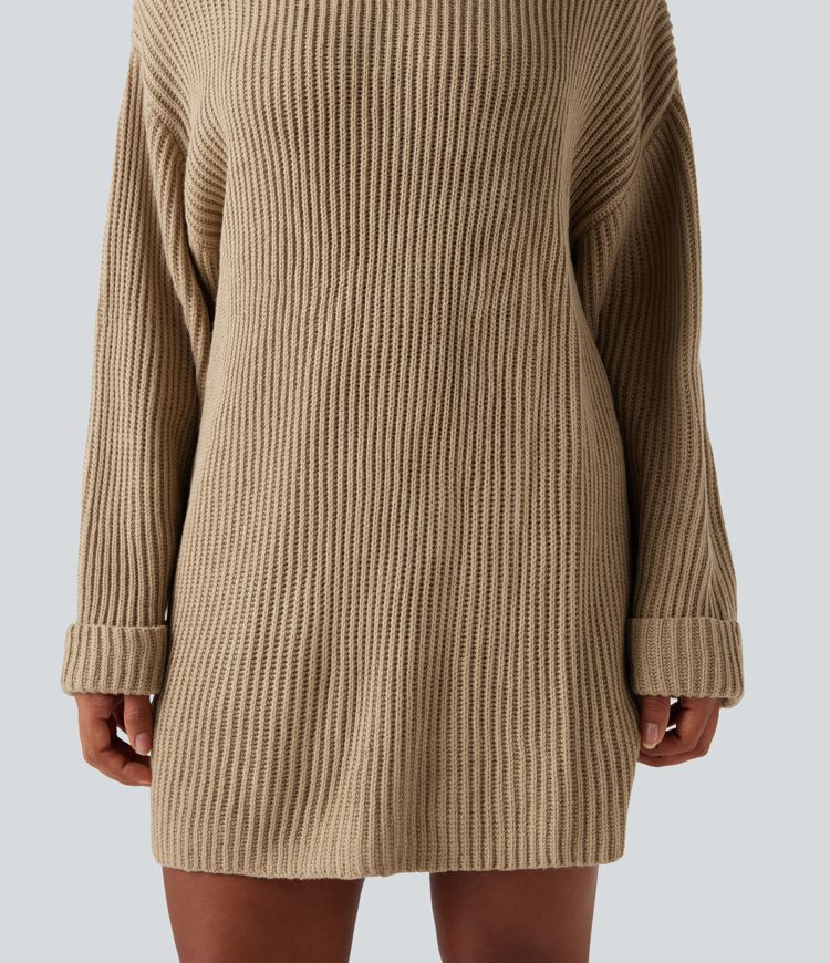 High Neck Long Sleeve Mini Work Jumper Dress