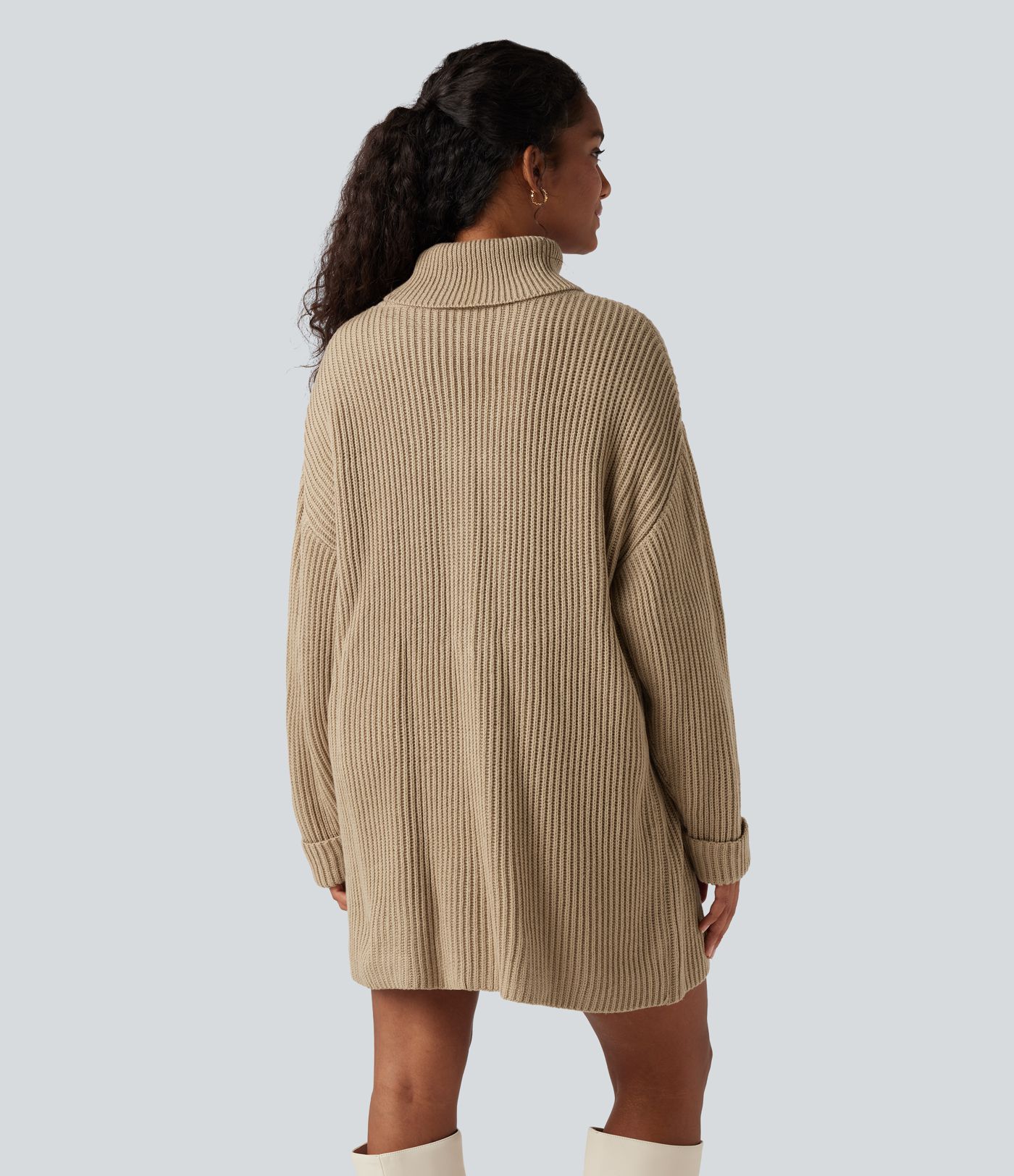 High Neck Long Sleeve Mini Work Jumper Dress