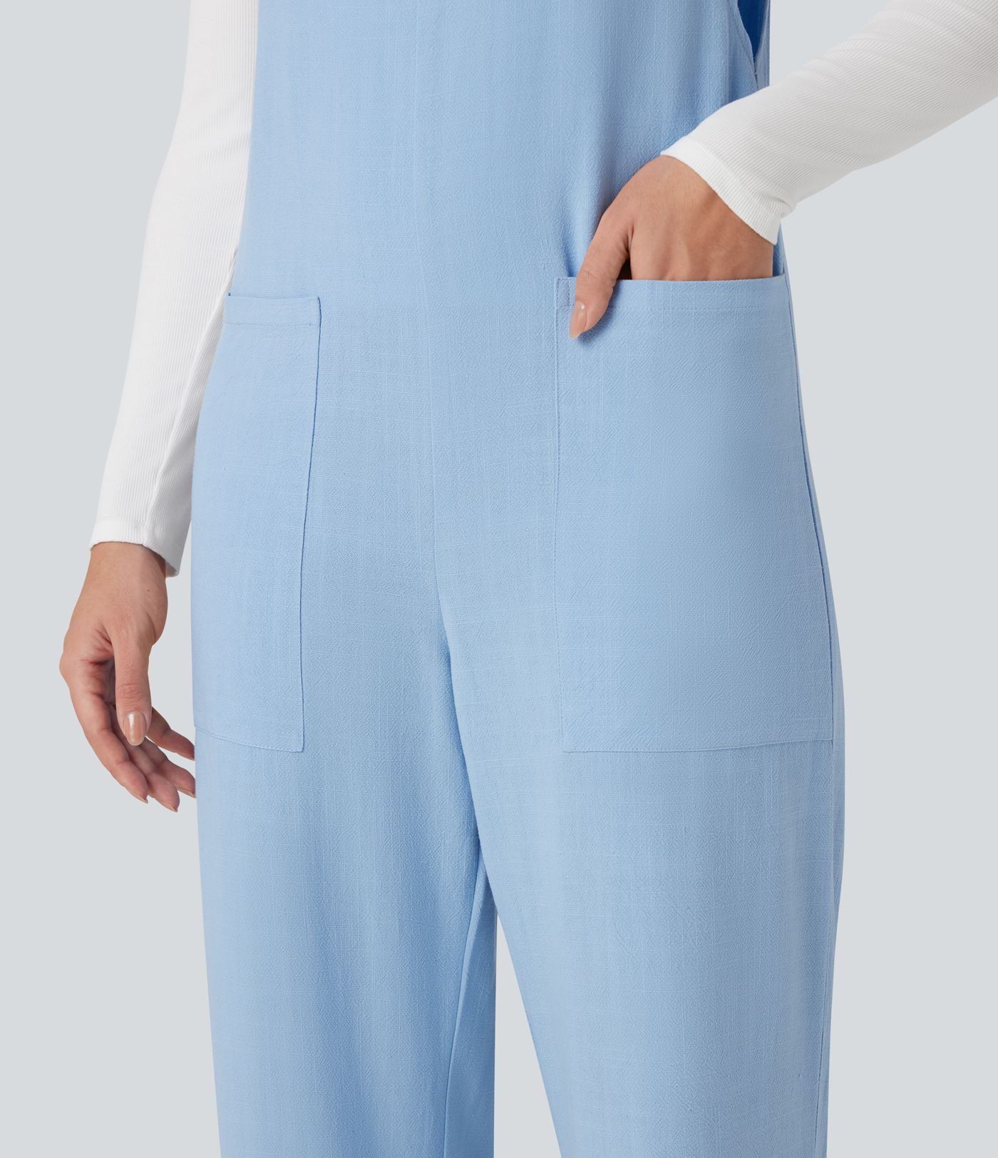 Straight Leg Casual Linen Overalls with Pockets
