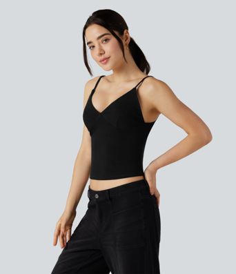 Deep V-neck Adjustable Strap Casual Cami Top