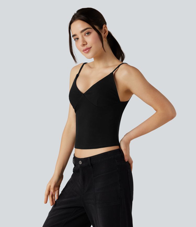 Deep V-neck Adjustable Strap Casual Cami Top