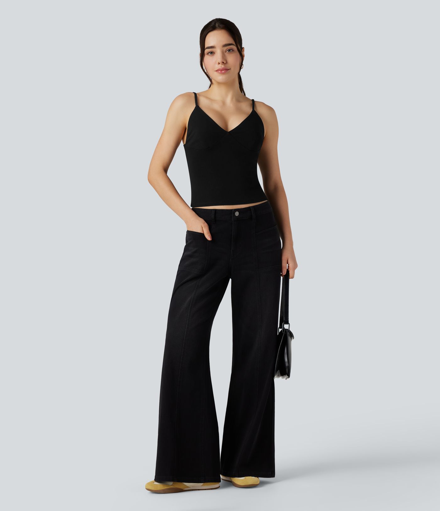 Deep V-neck Adjustable Strap Casual Cami Top