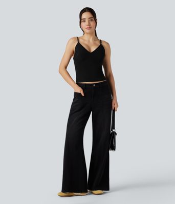 Deep V-neck Adjustable Strap Casual Cami Top