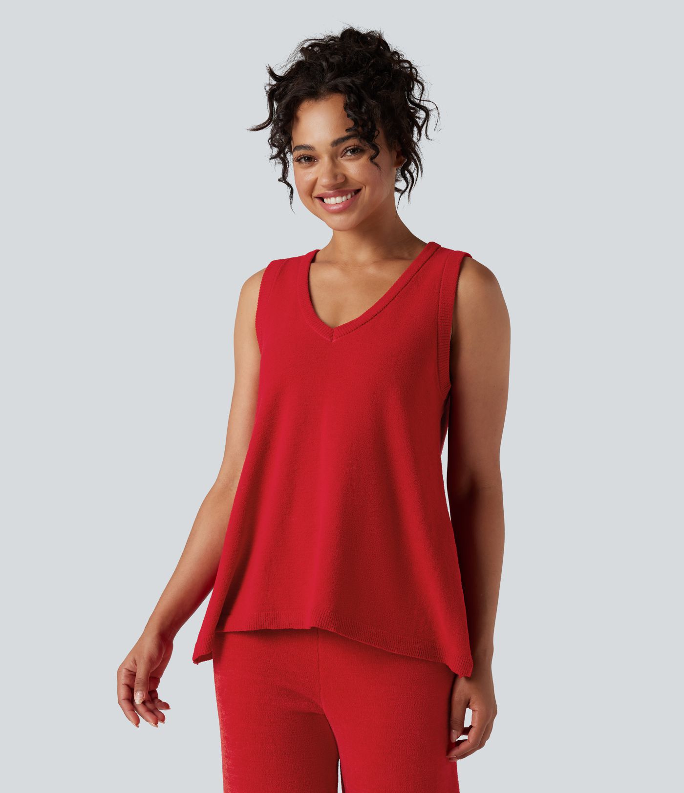 Deep V-neck Sleeveless Split Hem Lounge Top