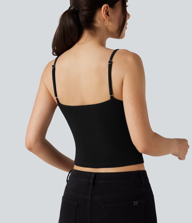 Deep V-neck Adjustable Strap Casual Cami Top