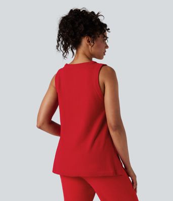 Deep V-neck Sleeveless Split Hem Lounge Top