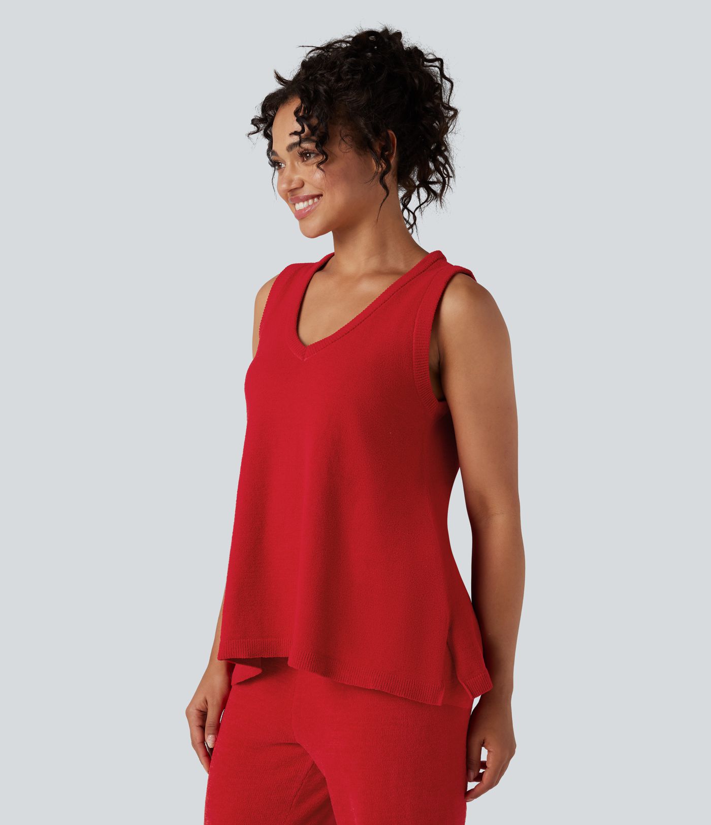 Deep V-neck Sleeveless Split Hem Lounge Top