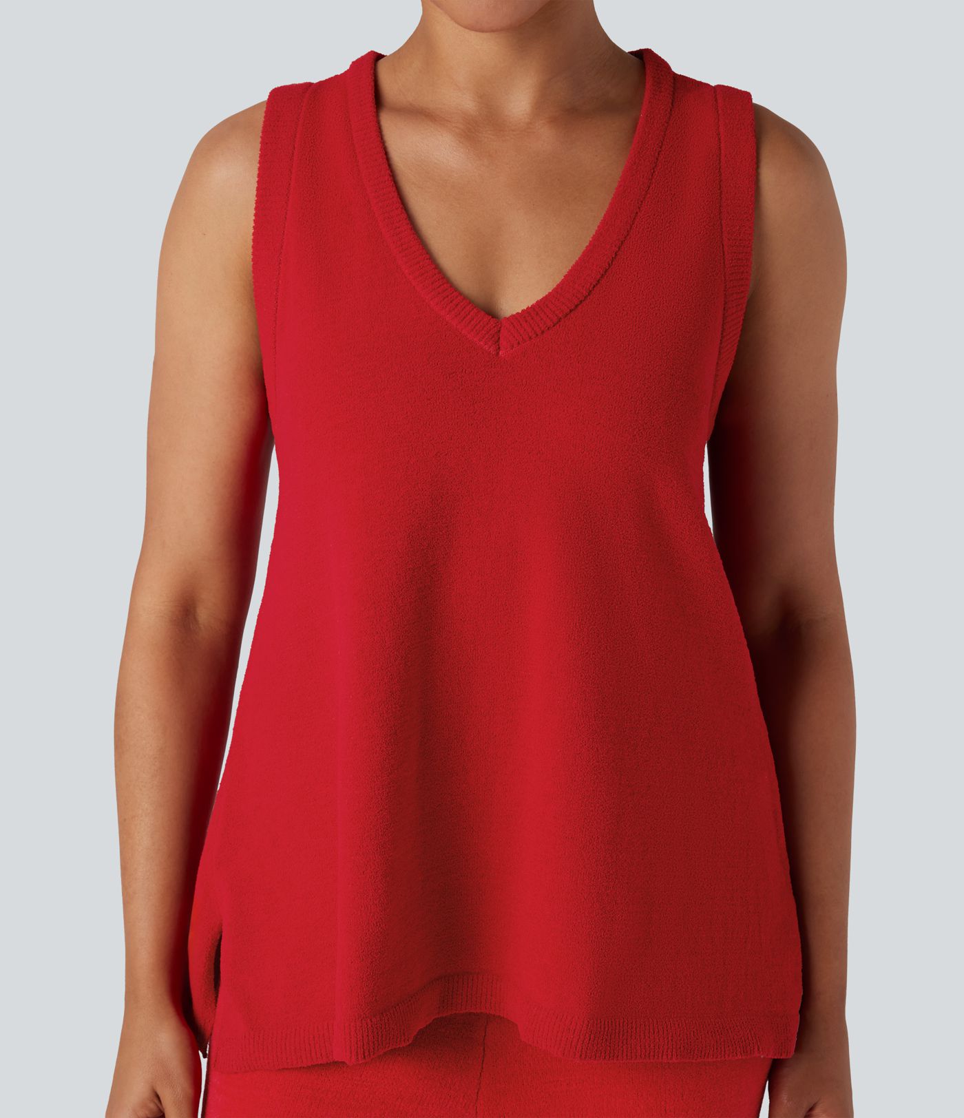 Deep V-neck Sleeveless Split Hem Lounge Top