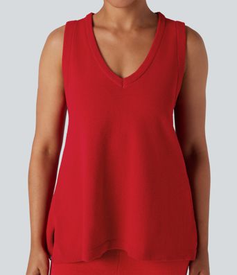 Deep V-neck Sleeveless Split Hem Lounge Top