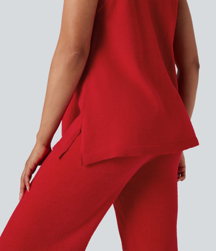Deep V-neck Sleeveless Split Hem Lounge Top