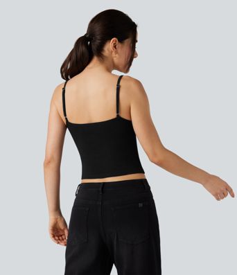 Deep V-neck Adjustable Strap Casual Cami Top