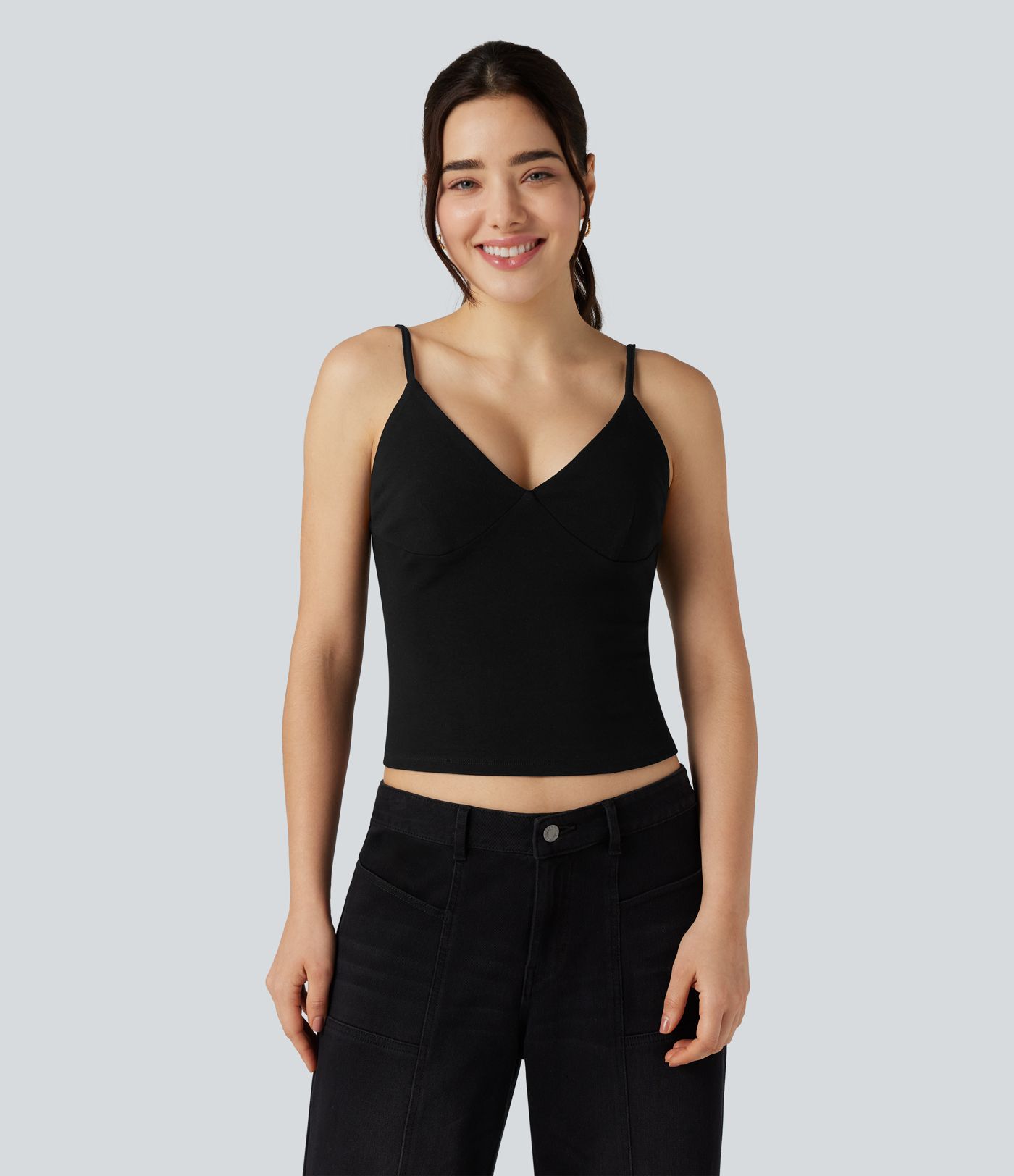 Deep V-neck Adjustable Strap Casual Cami Top