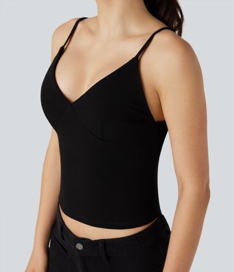 Deep V-neck Adjustable Strap Casual Cami Top