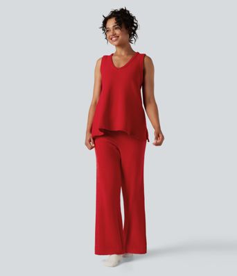 Deep V-neck Sleeveless Split Hem Lounge Top