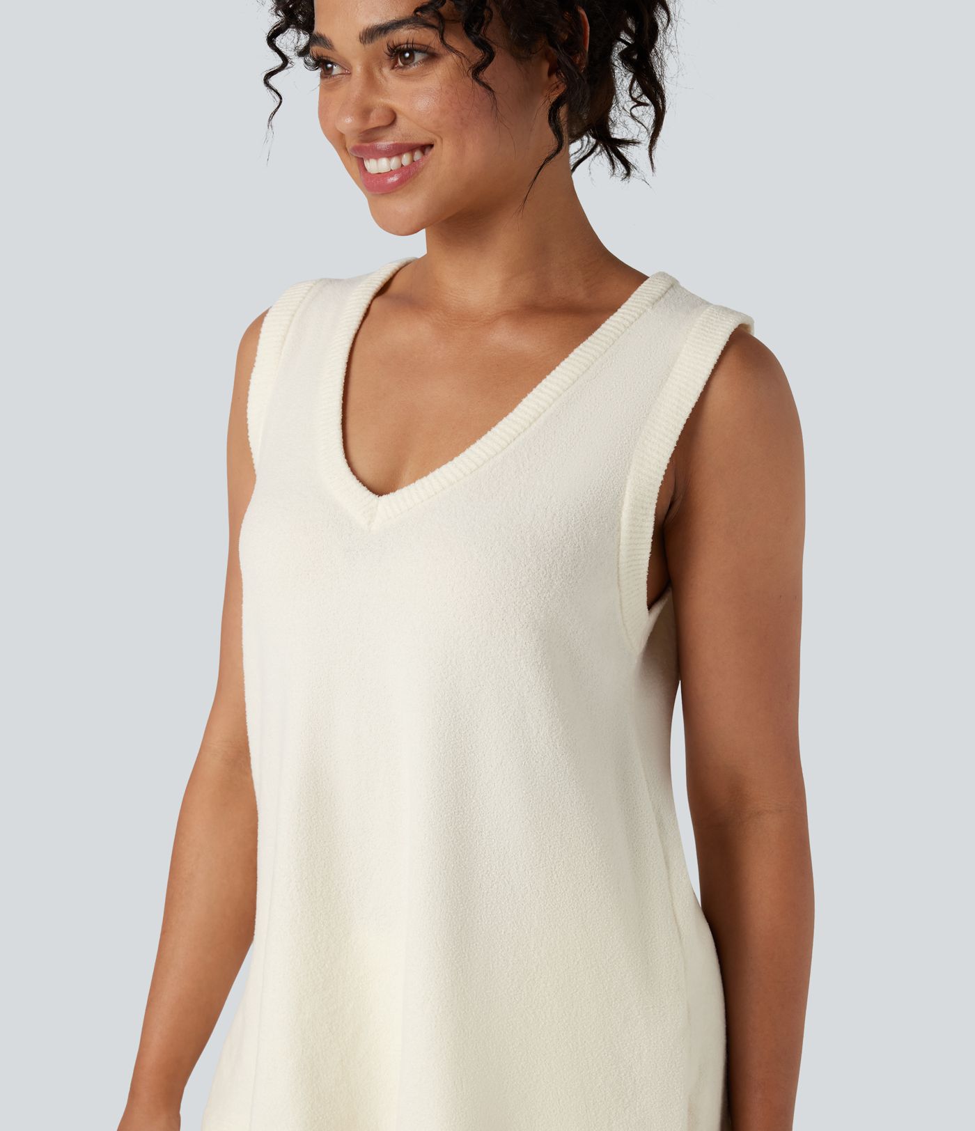 Deep V-neck Sleeveless Split Hem Lounge Top