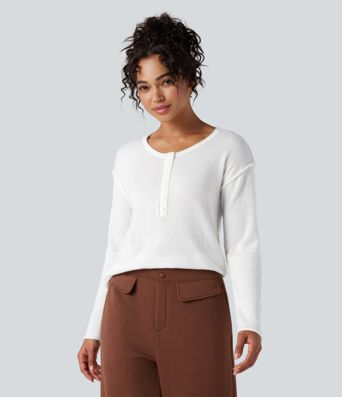 Henley Neck Long Sleeve Work Sweater