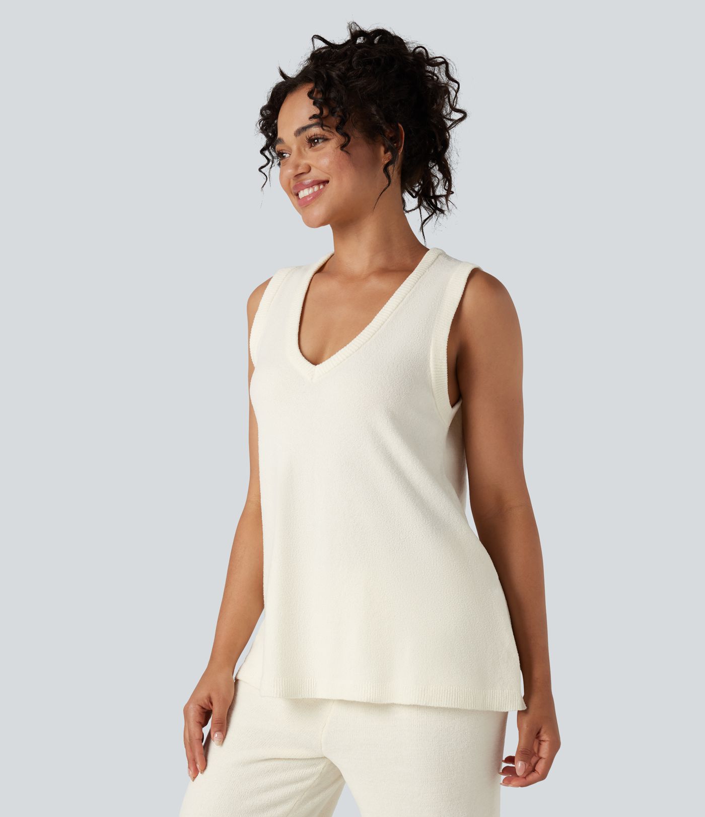 Deep V-neck Sleeveless Split Hem Lounge Top