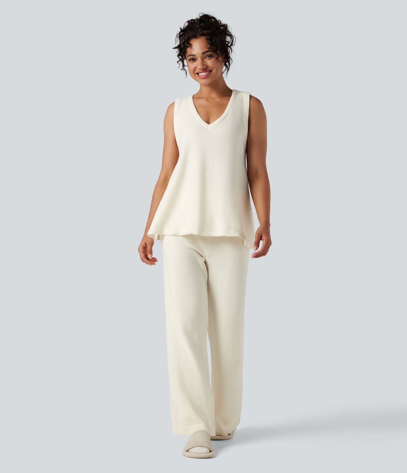 Deep V-neck Sleeveless Split Hem Lounge Top