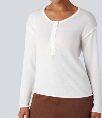 Henley Neck Long Sleeve Work Sweater