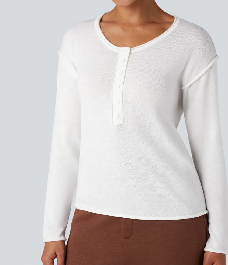 Henley Neck Long Sleeve Work Sweater