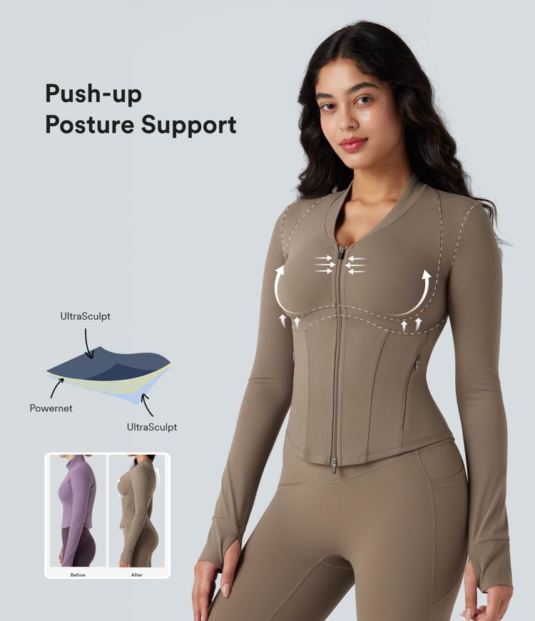Halara UltraSculpt™ V-neck Push-Up Long Sleeve Thumb Holes Yoga Jacket with Pockets