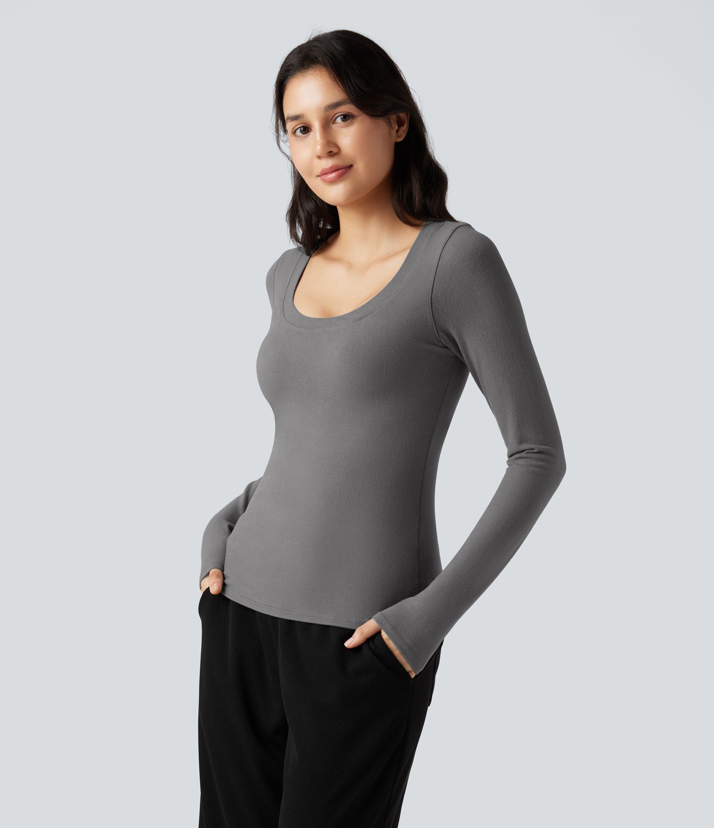 Top casual chaud push-up à col arrondi et manches longues - Bonnet A/B