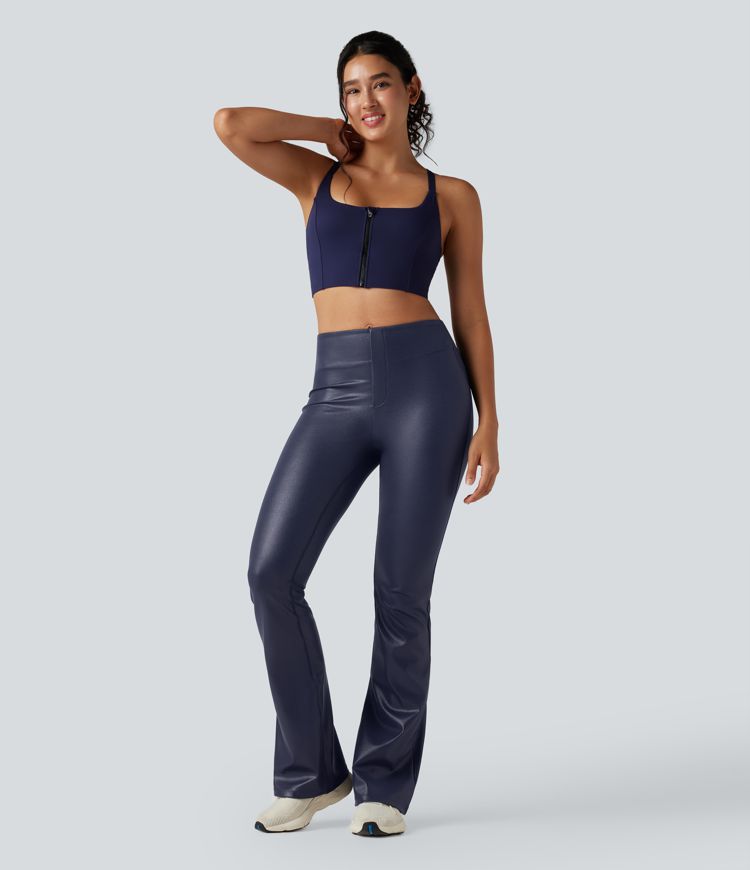 Halara Ultrasculpt™ Faux Leather Shine High Waisted Bootcut Yoga Pants with Pockets