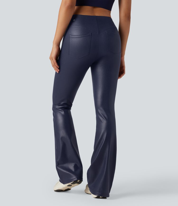 Halara Ultrasculpt™ Faux Leather Shine High Waisted Bootcut Yoga Pants with Pockets