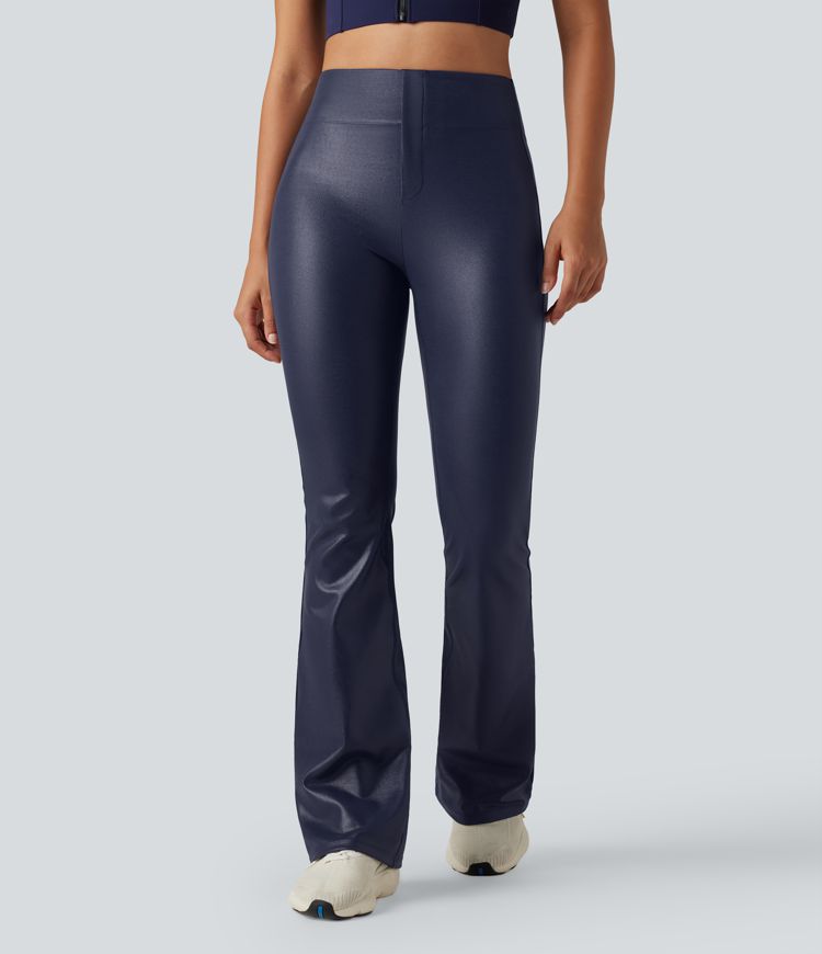 Halara Ultrasculpt™ Faux Leather Shine High Waisted Bootcut Yoga Pants with Pockets