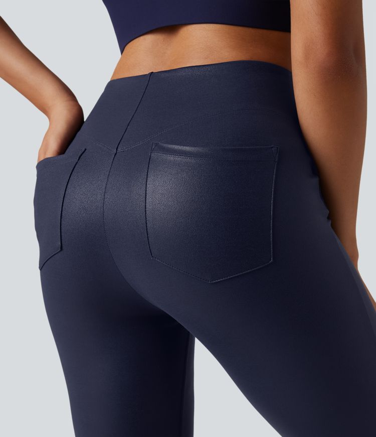 Halara Ultrasculpt™ Faux Leather Shine High Waisted Bootcut Yoga Pants with Pockets