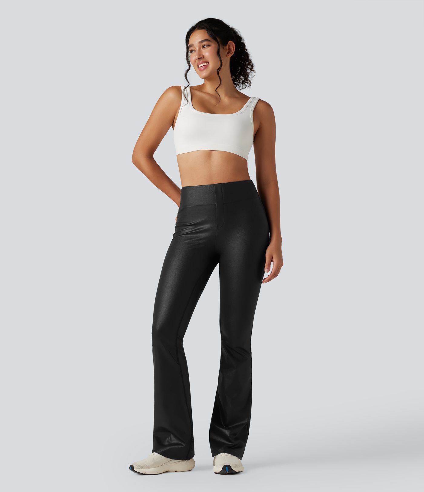 Halara Ultrasculpt™ Faux Leather Shine High Waisted Bootcut Yoga Leggings with Pockets