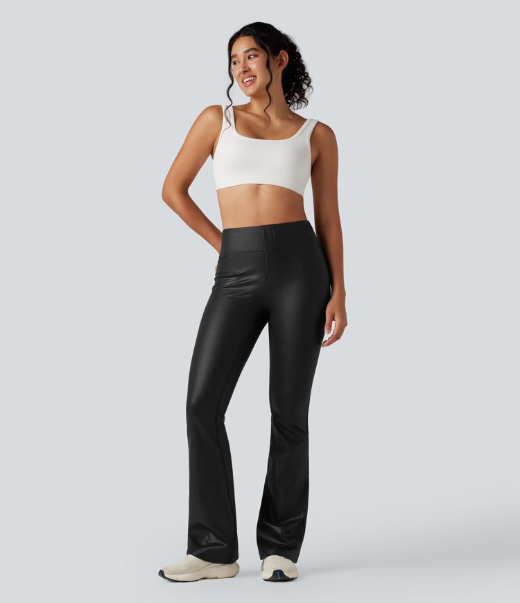 Halara Ultrasculpt™ Faux Leather Shine High Waisted Bootcut Yoga Leggings with Pockets