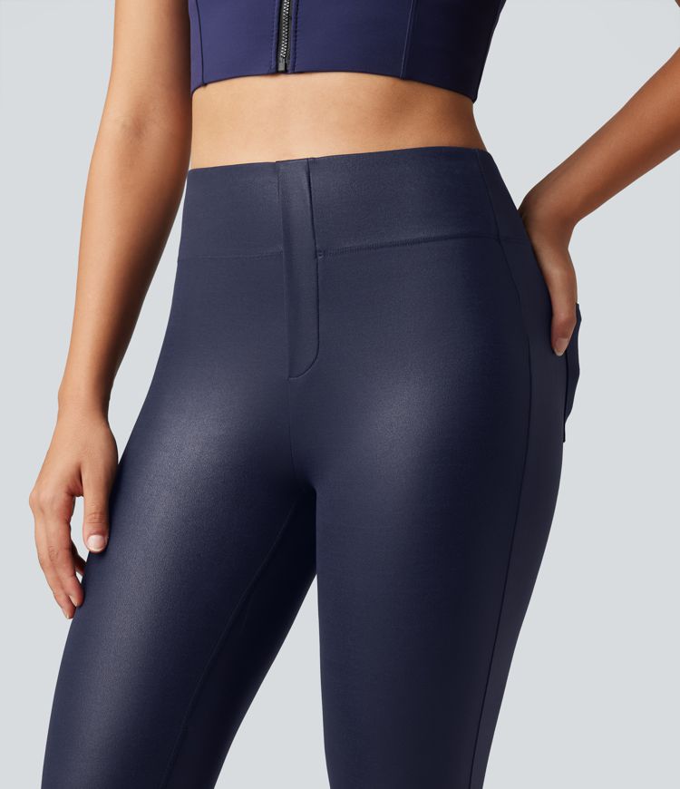 Halara Ultrasculpt™ Faux Leather Shine High Waisted Bootcut Yoga Pants with Pockets