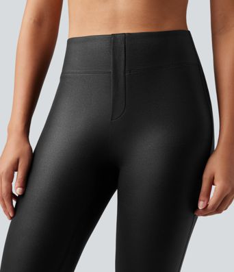 Halara Ultrasculpt™ Faux Leather Shine High Waisted Bootcut Yoga Leggings with Pockets