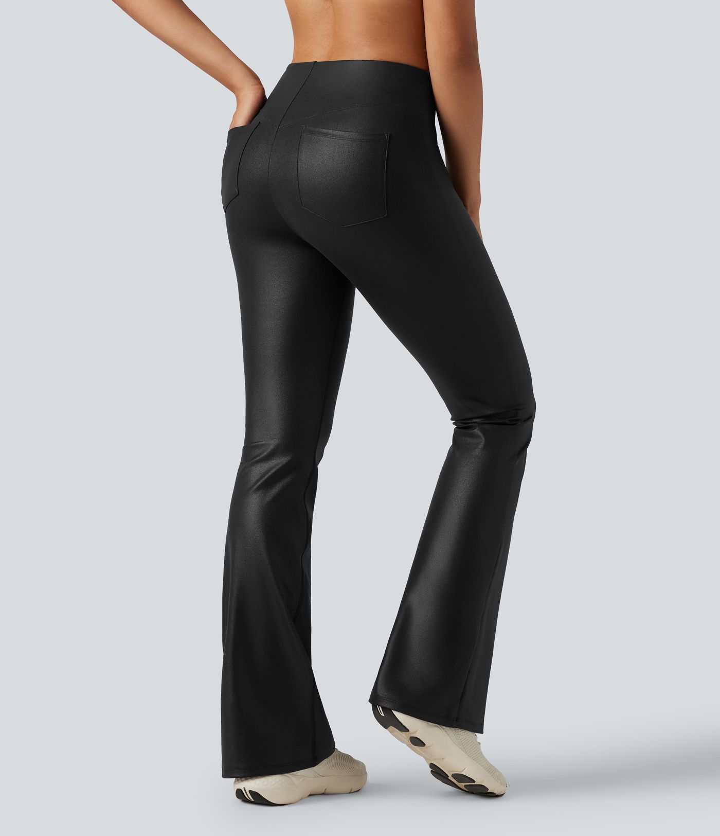 Halara Ultrasculpt™ Faux Leather Shine High Waisted Bootcut Yoga Leggings with Pockets